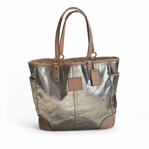 Vintage Coach Metallic Silver and Tan Leather Tote - Picture 4 of 15